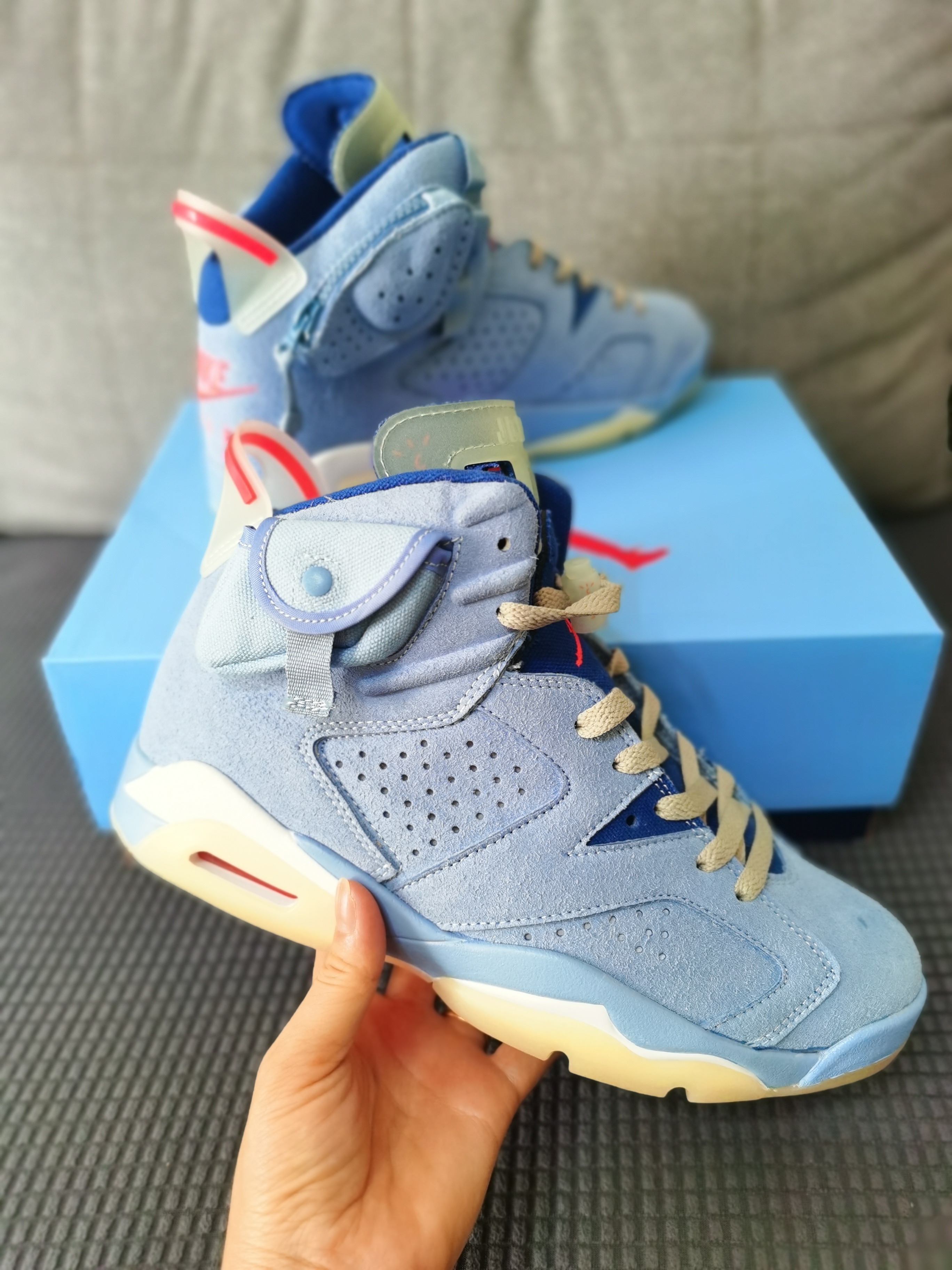 TS Air Jordan 6 NC Blue Orange Gum Sole Shoes - Click Image to Close